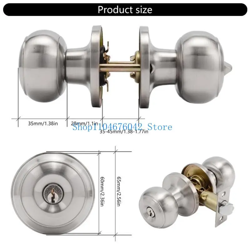 5asd Entrance Lock Door Handles Round Door Knobset Handle for Entrance Passages Lock