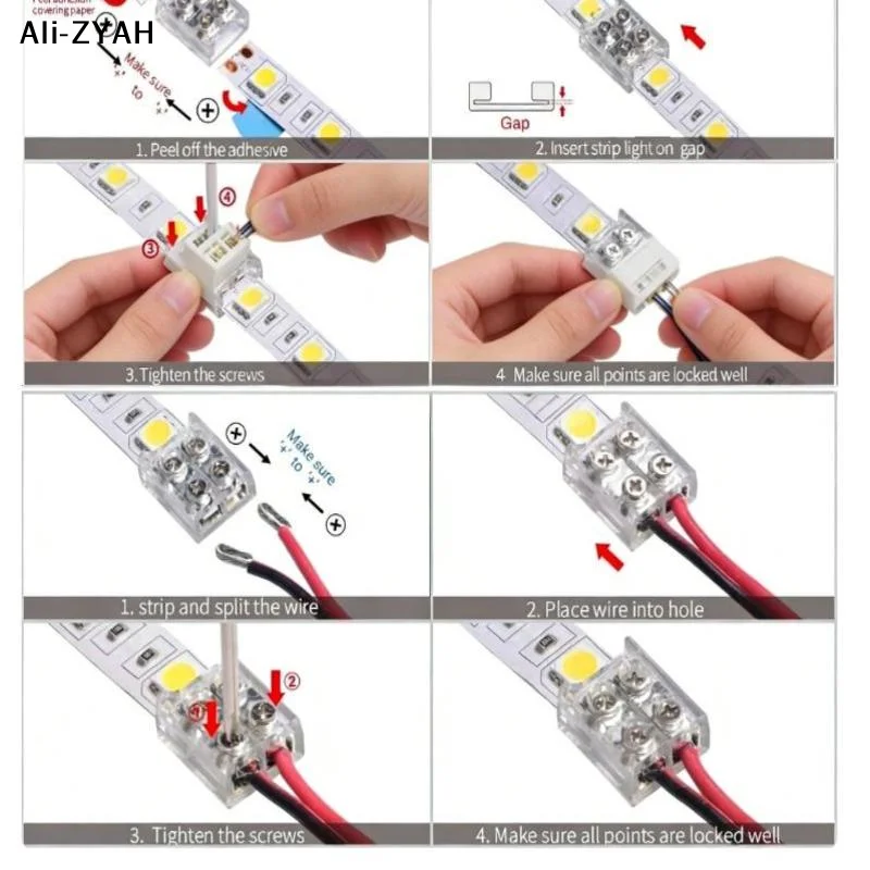 【Sw】10Pcs Solder-free Self-wiring Lamp Strip Connector 2P 8/10MM LED Strip Connector Screw Fix Connection Connector Terminal