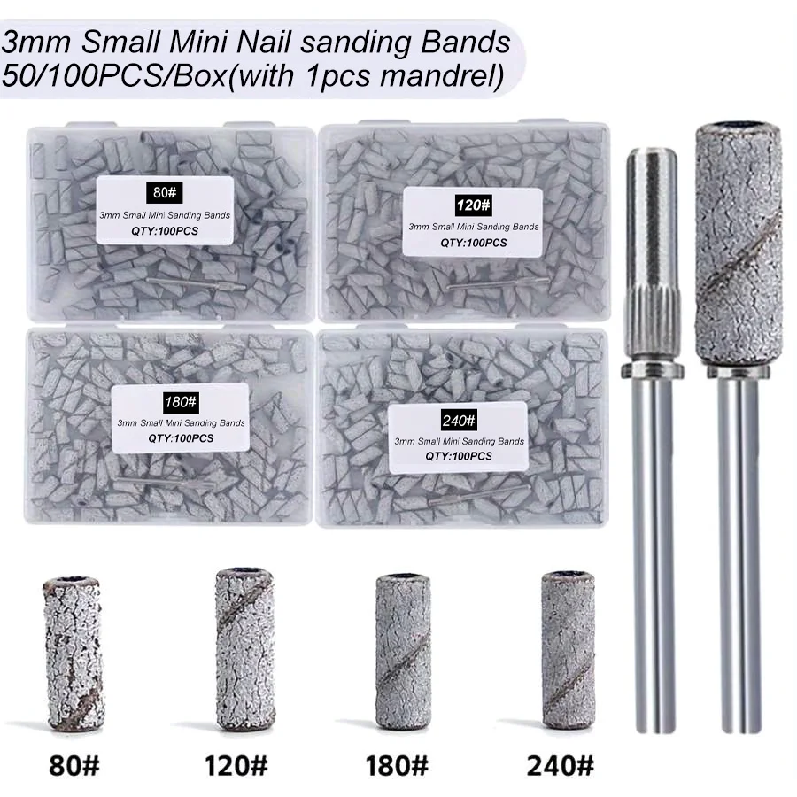 51/101 szt./pudełko Mini trzpienie do paznokci, mini pierścienie szlifierskie 3 mm, głowice do szlifowania paznokci, akcesoria do manicure, narzędzia