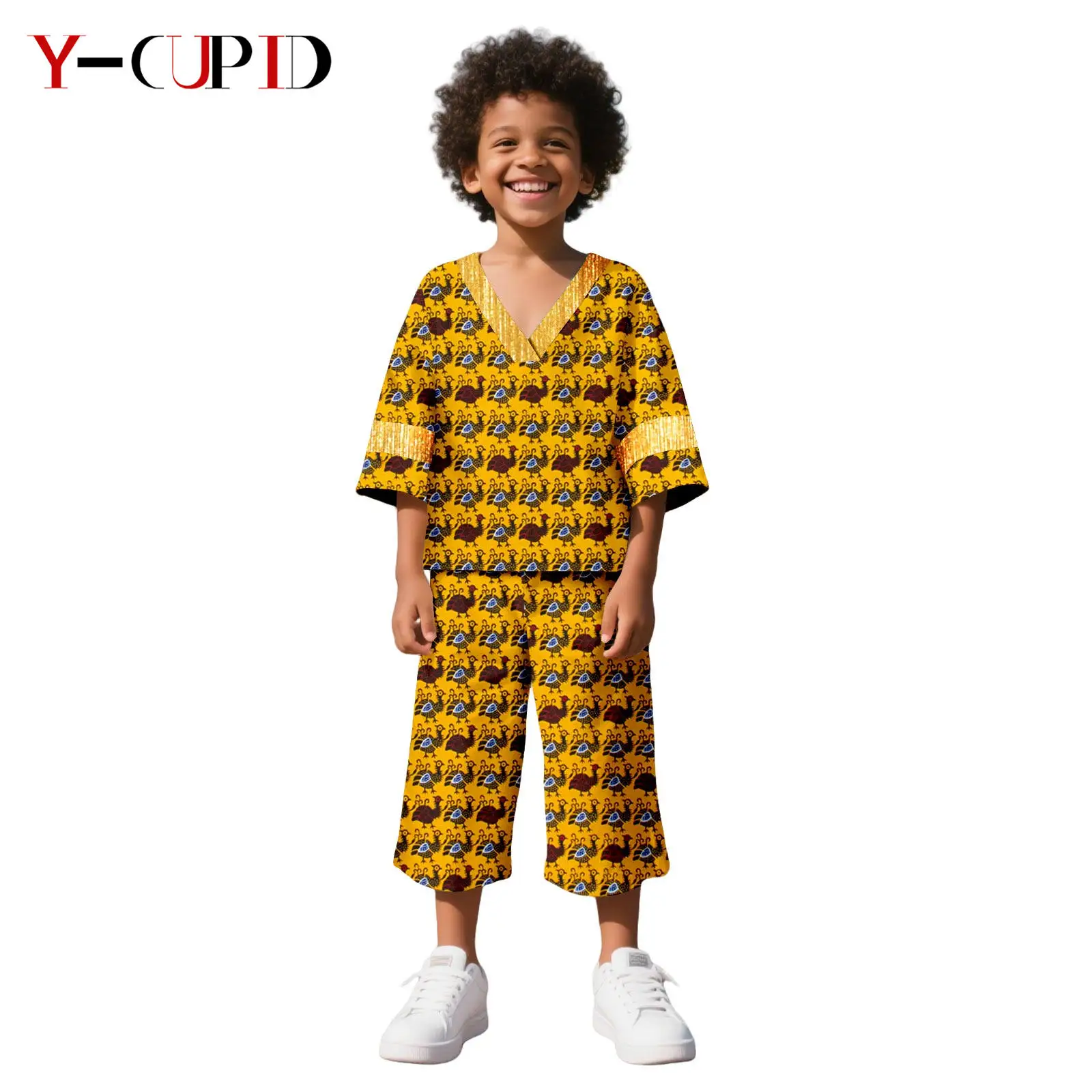 

African Clothes for Kids Boys Ankara Print Boy Shirt Top and Pants Sets Bazin Riche Children Clothing 2 Pieces Sets 2546012