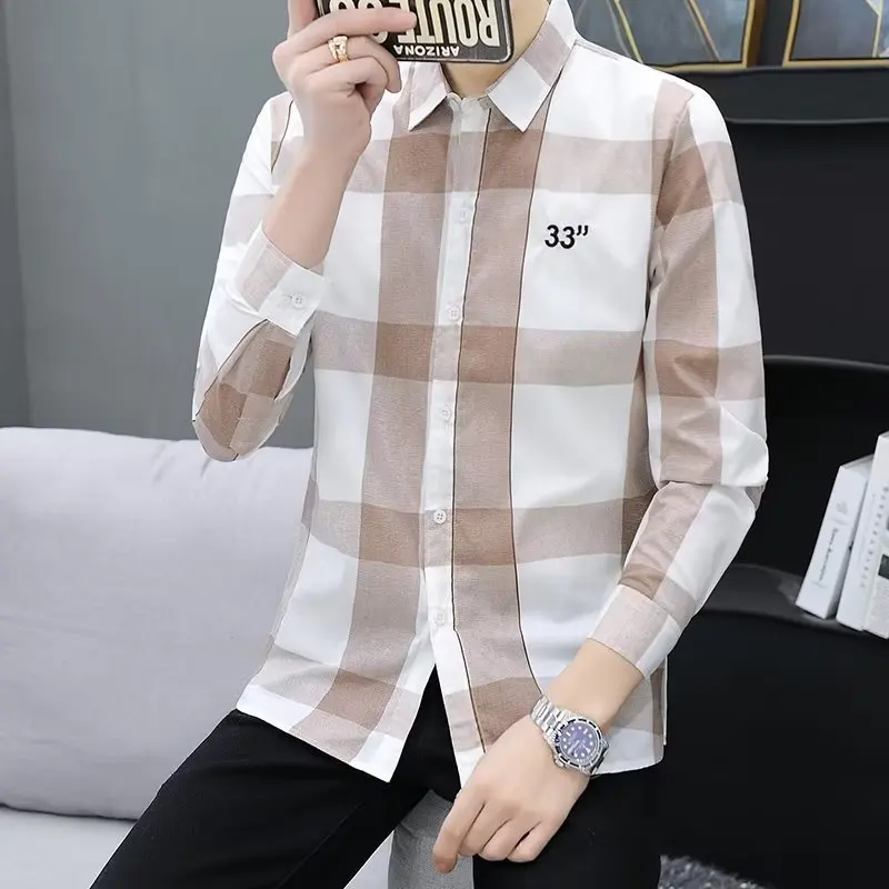 

Мужская приталенная рубашка-поло в корейском стиле, повседневная, для весны и осени, модная, городская, молодежная