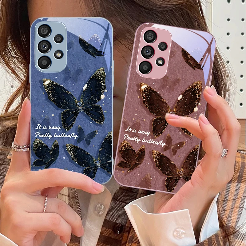 Bright Pearl Butterfly For Samsung Galaxy S10 4G S20 11E 30 S21 21Fe 22 S24 Pro S23 Ultra 5G S8 S9 Tempered Glass Phone Case image 2