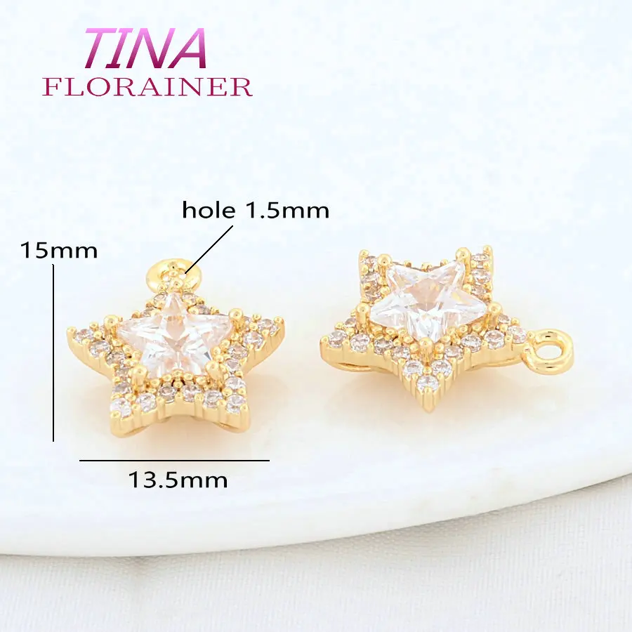 4PCS 13,5*15MM 18K Gold Farbe Überzogen und Zirkon Stern Charms Anhänger Schmuck Machen Liefert Diy zubehör – Detail 2