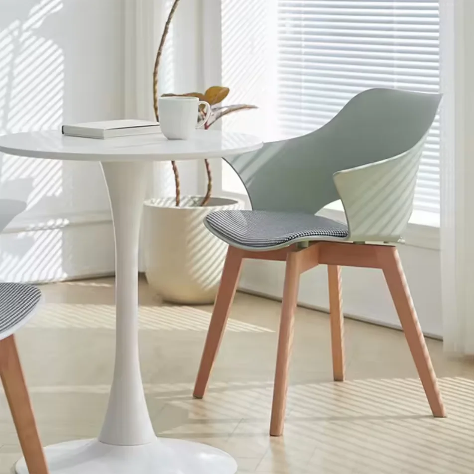 

！@Modern Ergonomic Adjustable Height Dining Chair with Stainless Steel Frame and Wood for Home Office Apartment Hotel Use