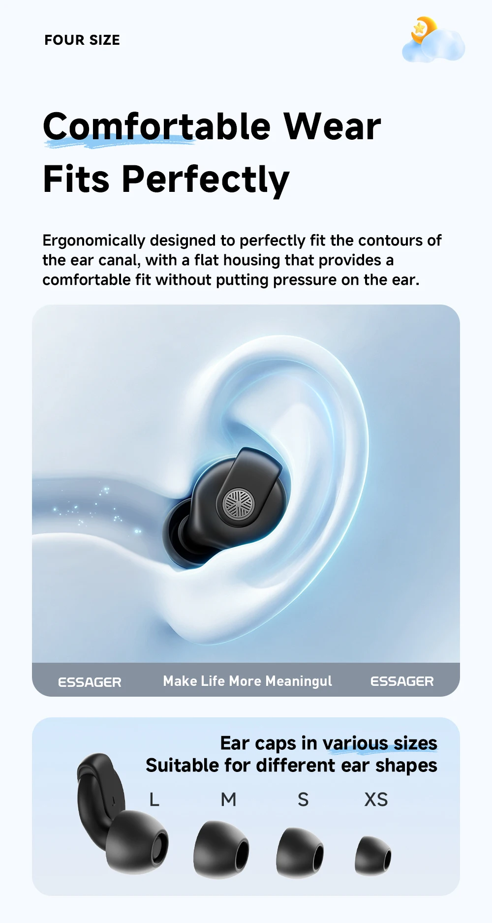 Essager Silicone EarPlugs for Sleeping Noise Cancelling Reusable Ear Plug Hearing Protection Ear Plugs for Study Work Sleep