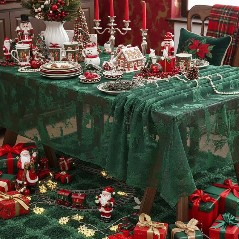 American Green Lace Tablecloth Christmas Themed Living Room Bedroom Dining Table Table Cloth Cover for Home Table Decoration