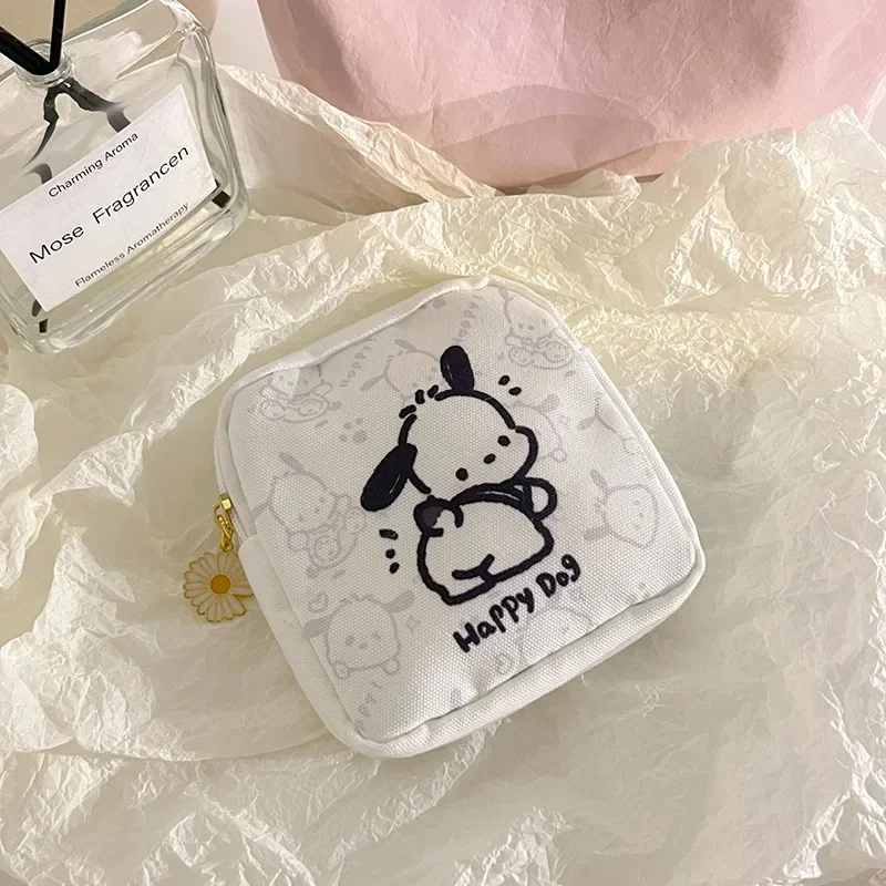 Sanrio Pochacco figurki Anime Kawaii dziewczyny podpaski higieniczne torba do przechowywania wzór kreskówkowy Mini portmonetka przenośna kosmetyczka