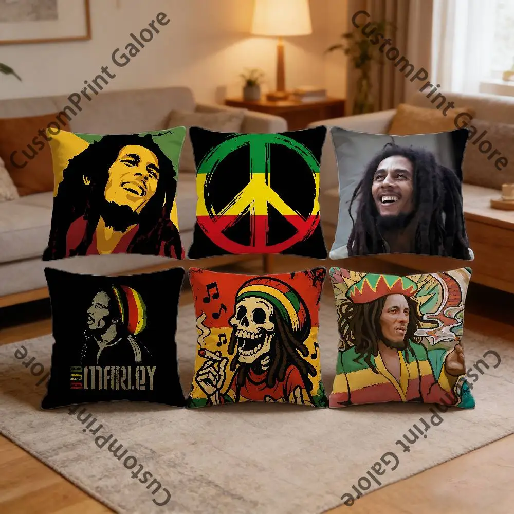 

B-Bob M-Marley Square Throw Pillow Cover Multiple Sizes Soft for Sofa Bedroom Living Room Home Decorative