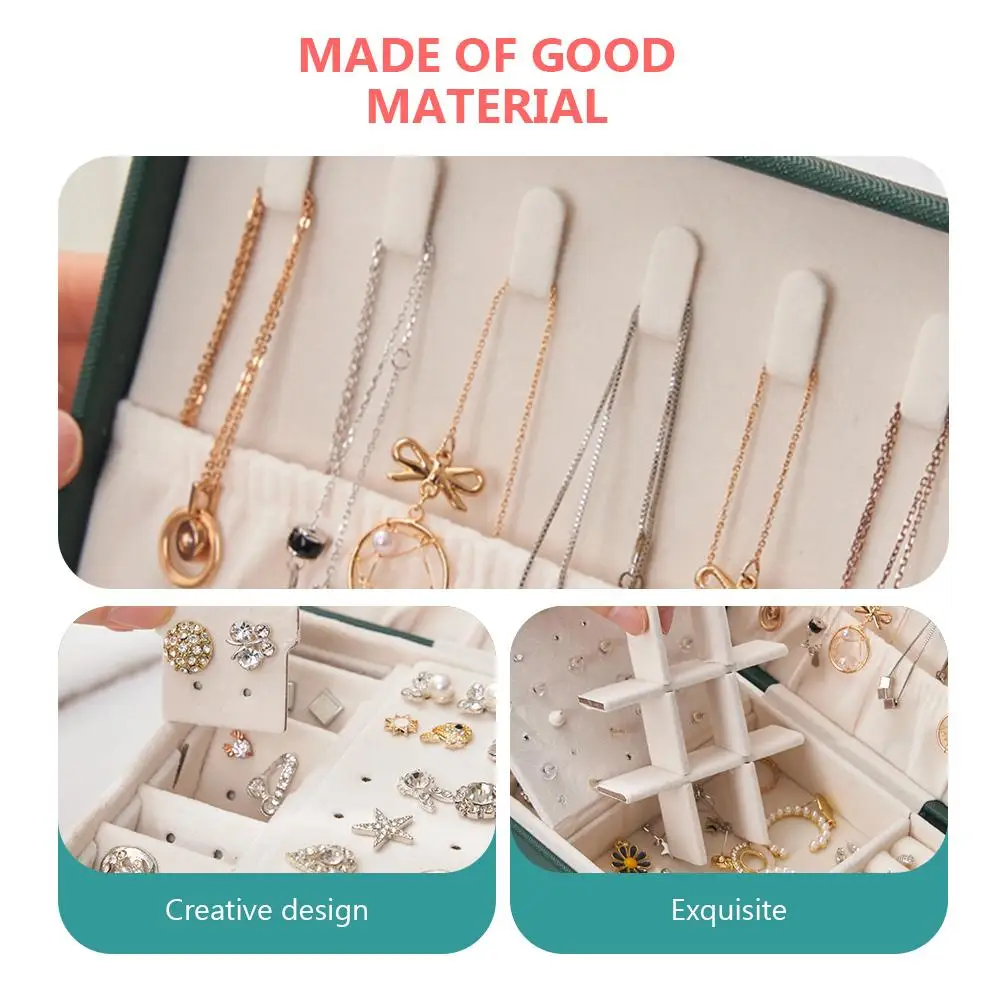Multilayer Jewelry Organizer Box Pu Jewelries Storage Case Portable Necklaces Rings Box Double Layer Ring Jewellery