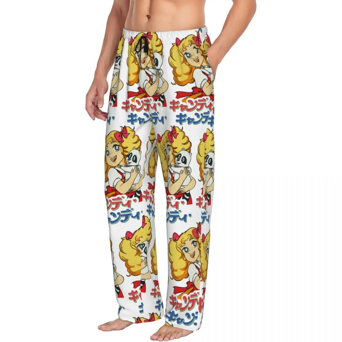 Pantalones de pijama de caramelo personalizados para hombre, ropa de dormir con cordón, con dibujos animados de Anime, para salón de Tv, con bolsillos