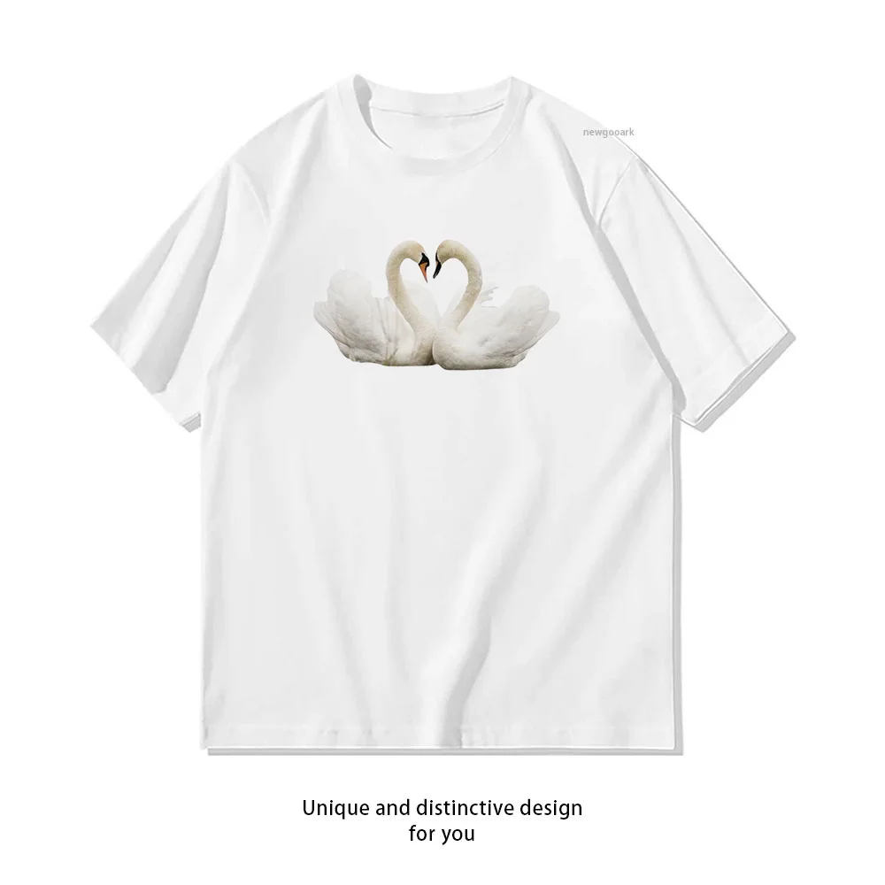 Coquette Swans Heart Love T-Shirt woman man Casual cotton printed t shirts Adult streetwear camisetas tops tee Short-sleev