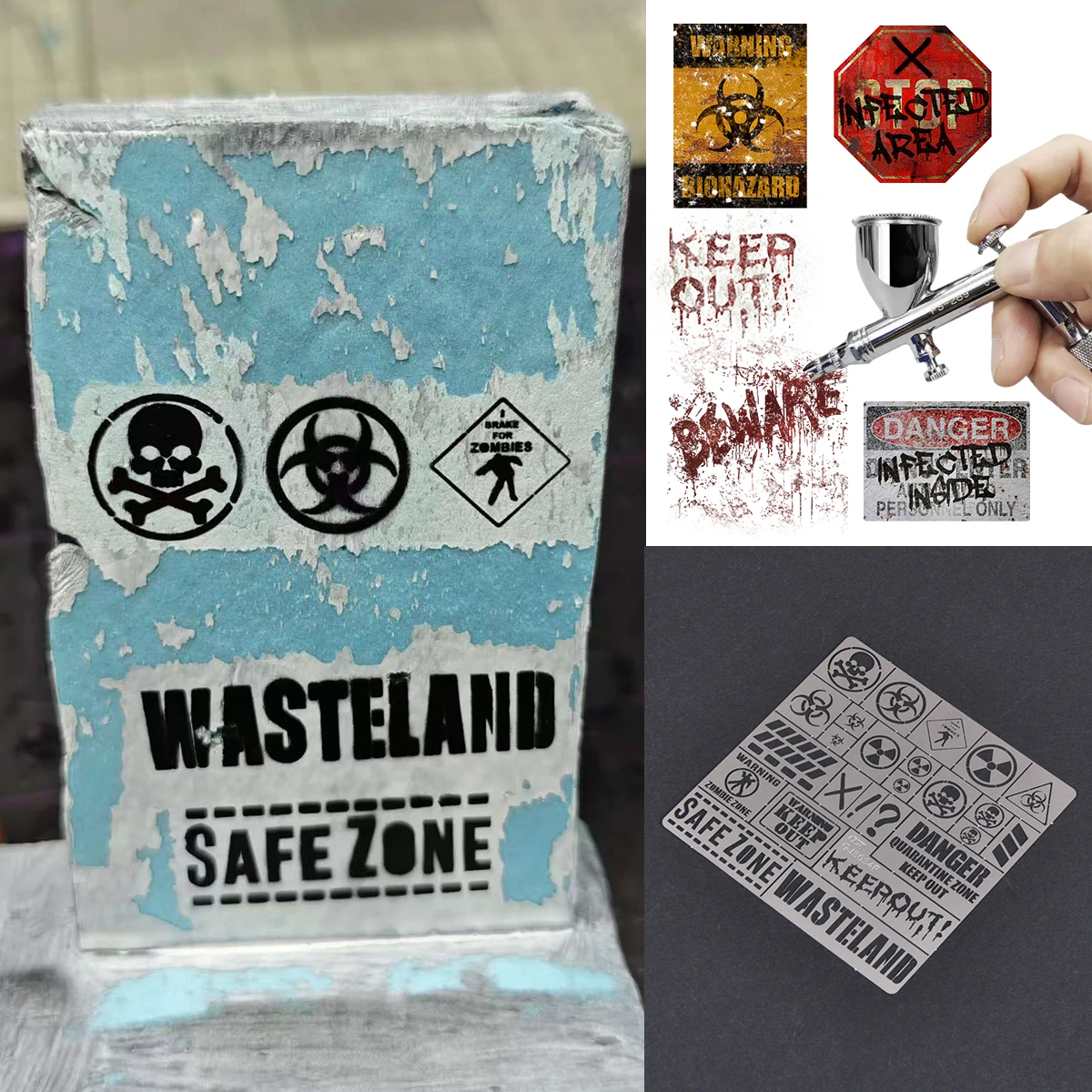 Scale Model Kit Painting Tools Reusable Metal Hollow Airbrush Stencil Spray Mask Wasteland Graffiti Symbols Multi-Scale