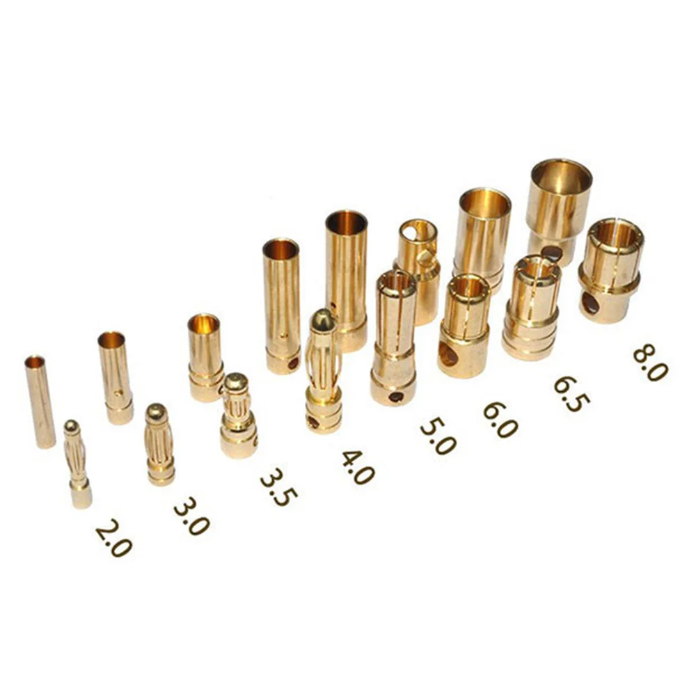 5sets 2/3/4/5/5.5/6/6.5/8.0mm RC Battery Gold-plated Bullet Banana Plug High Quality Male Female Bullet Banana Connector Plug