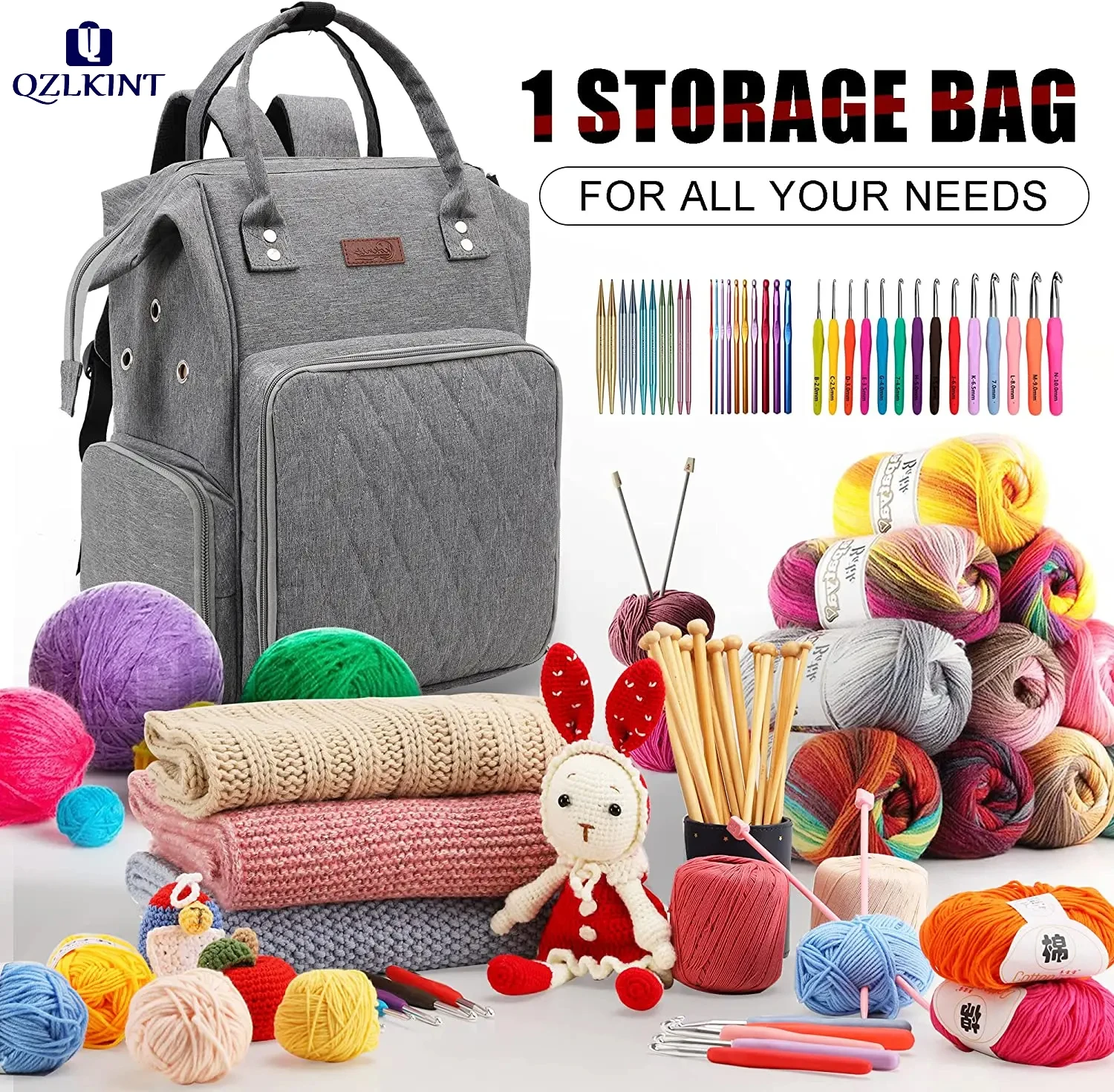 

QZLKNIT Large Crochet Storage Backpack Organizer Portable Knitting Bags and Totes Organizer Yarn Storage Backpack for Knitting
