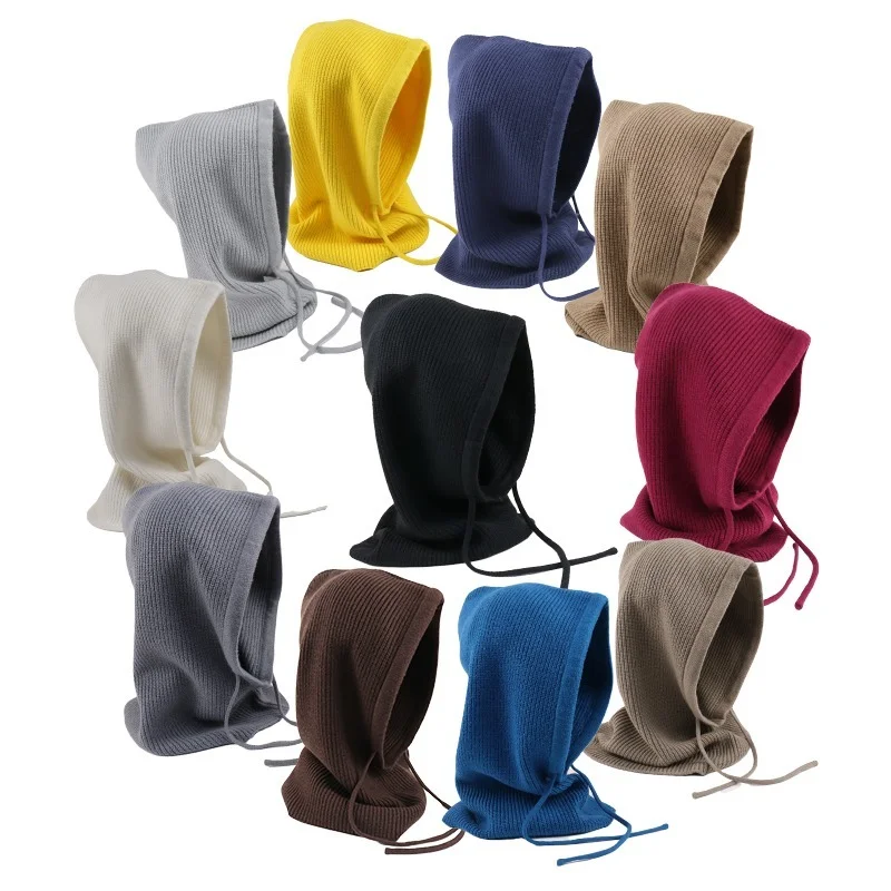 Cashmere Knitted Hooded Hat Women Winter Neck Cover Balaclava Skullies Beanies Ear Face Protect Warm Woollen Caps Fake Collar