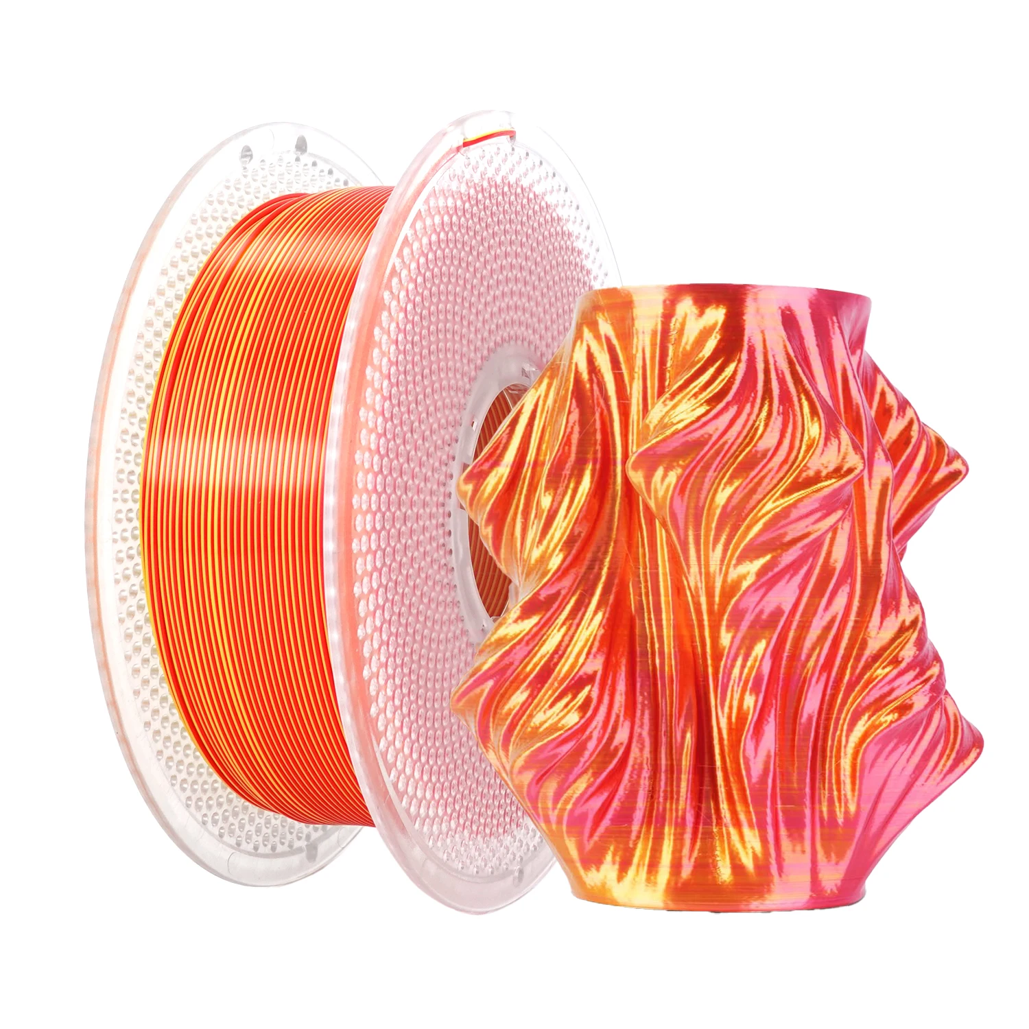 

Silk PLA Dual Color Filament 1.75mm, Bi-color Shiny PLA Finish, Smooth & Glossy, 1kg spool (2.2lbs),Silk Red-Gold