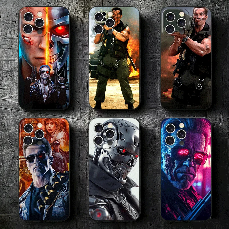 Funda Protectora Suave para Teléfono con Diseño de Arnold Schwarzenegger de Terminator para iPhone 16, 16E, 17 Air, 15 Pro Max, 14 Plus, 13 Mini, 11, 12, 7, Color Negro