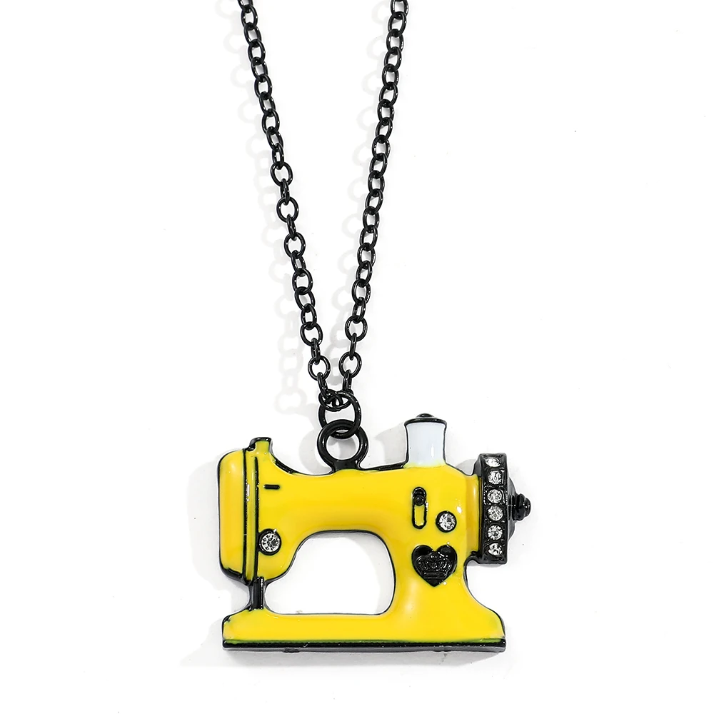 Fashion Trends Statement Enamel Alloy Sewing Machine Pendant Pink Yellow Colors Enamel Necklace Accessories Gift for Woman Fans