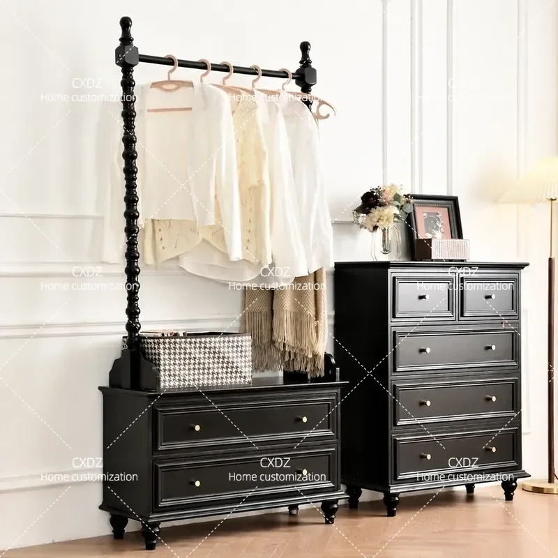 Solid Wood Coat Rack with Storage Shelf Floor Standing Clothes Hanger Integrated Bedside Table for Bedroom Home Organization