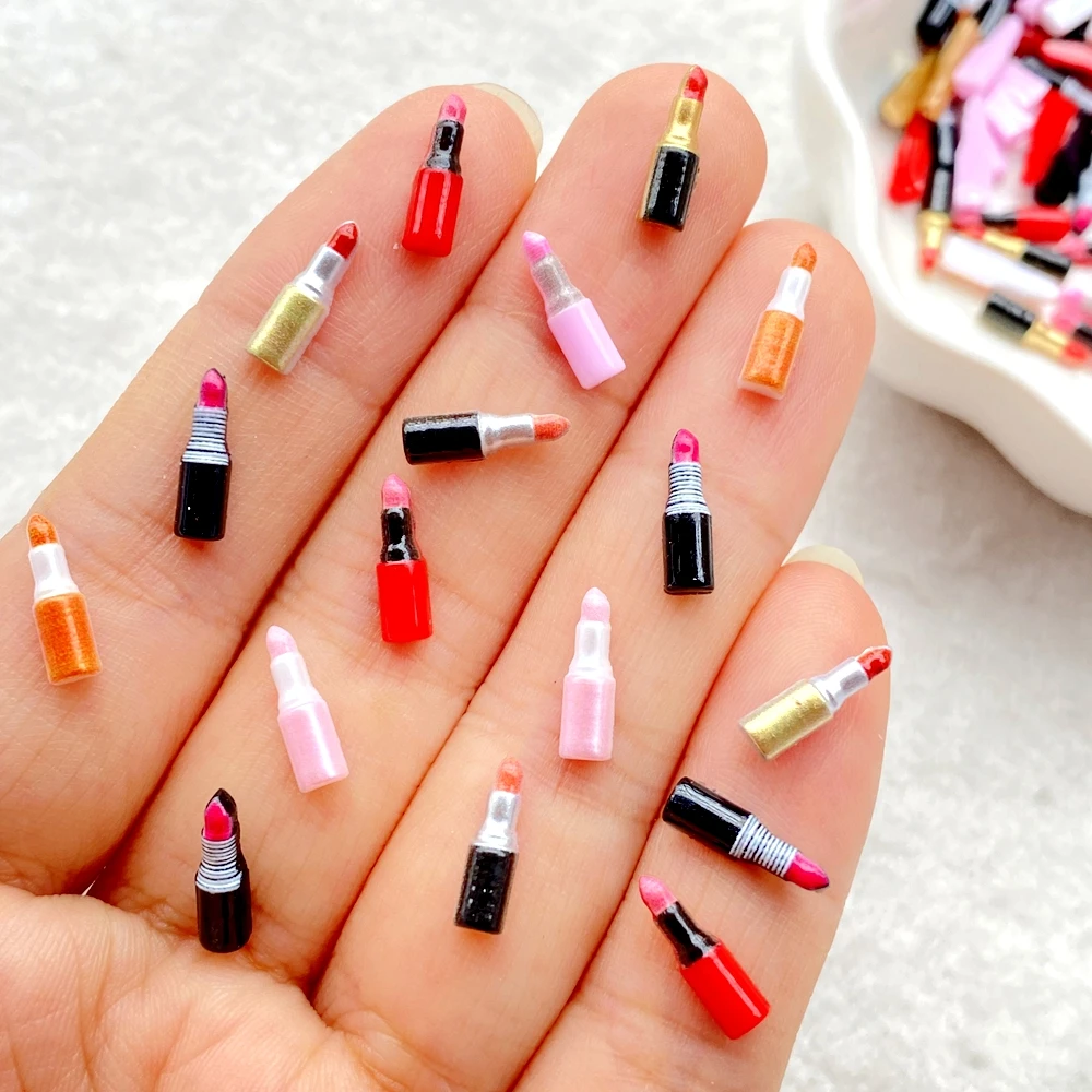 60pcs Resin Cute Colorful Mini Lipstick Art Nail Flat back Figurines DIY Scrapbook Decor Jewelry Crafts Accessories
