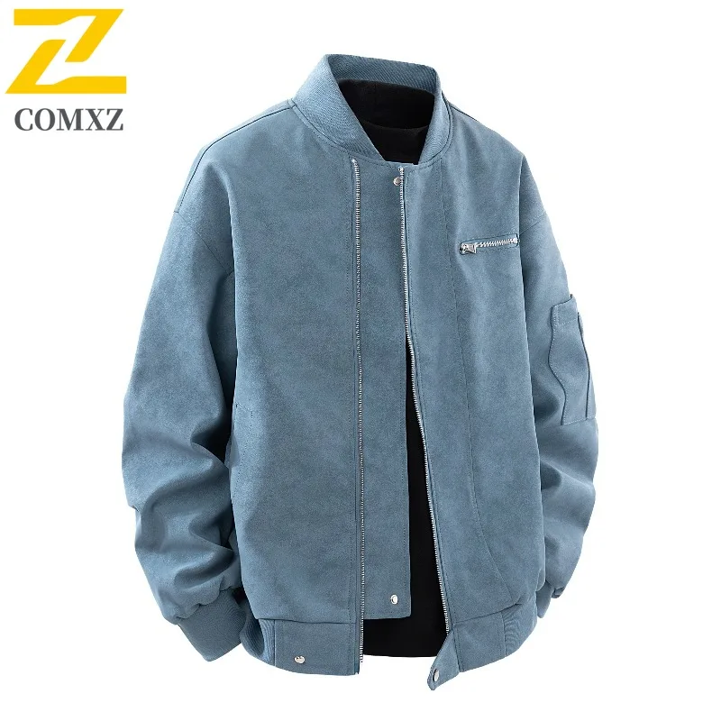 

COMXZ Outdoor Biker Jacket High Quality American Retro Lightweight Work Camping Jackets Leather Minimalist Coat Men's Clothing