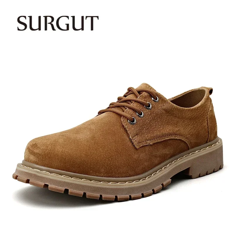 SURGUT Genuine Leather Casual Men Shoes Fashion Breathable Anti-Skid Sewing Quality Working Shoes For Men