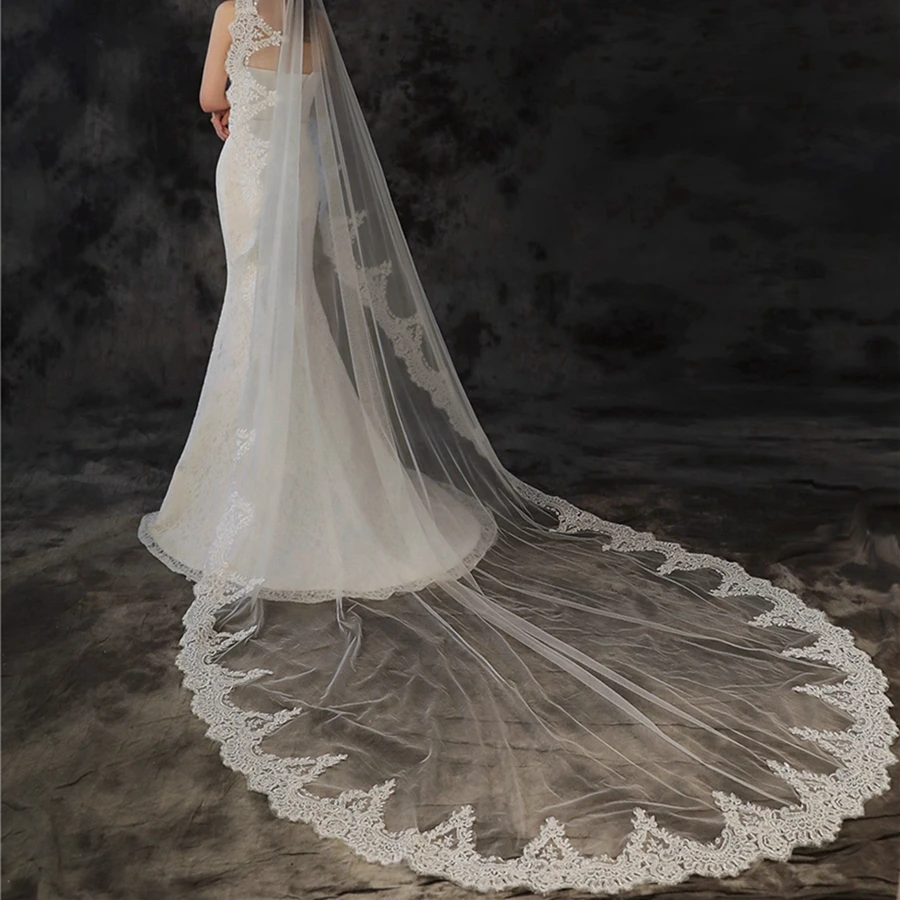 

Оптовая продажа, свадебная фата с длинными кружевными краями, фата 3*1,5 м, фата невесты Velo De Novia, свадебная фата для невесты 2025