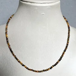 3-4MM Tiger Eye Necklace Yellow Natural Stone Beads Jewelry Health Care Gemstone Protection Choker Healing Yoga Simple Female