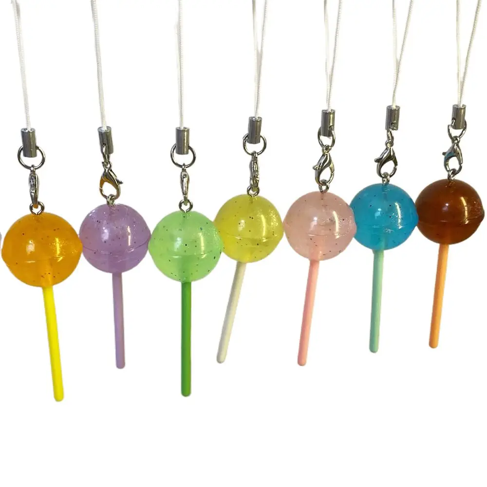 

Playful Candy Lollipop Pendant Simulation Food 3D Key Rings Phone Lanyard Lovely Resin Lollipop Keychain Children and Teens