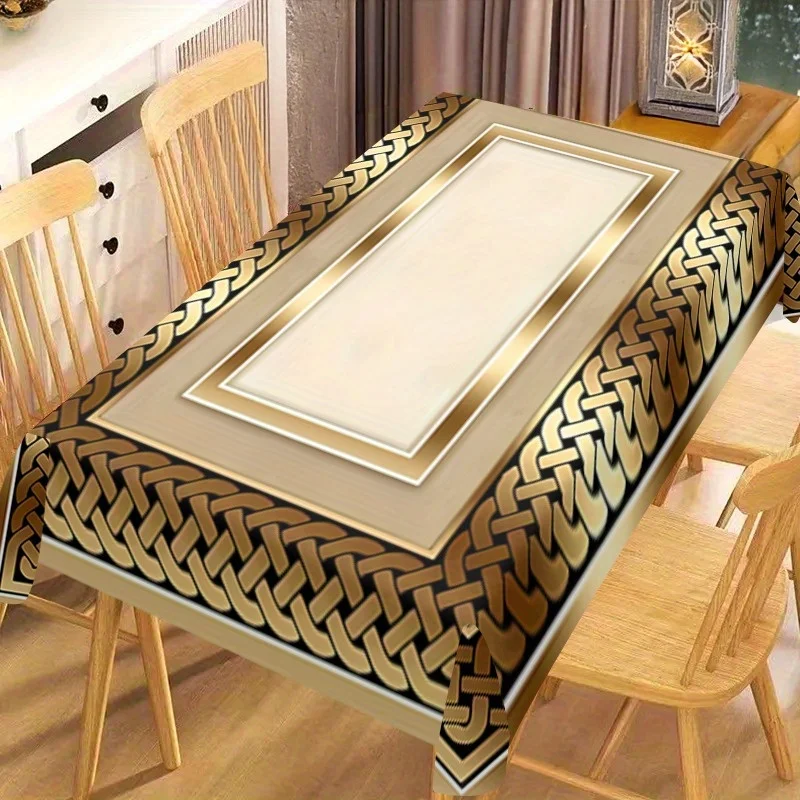 One-piece simple beige checkered tablecloth - machine washable, wrinkle-resistant, suitable for indoor/outdoor usezyc