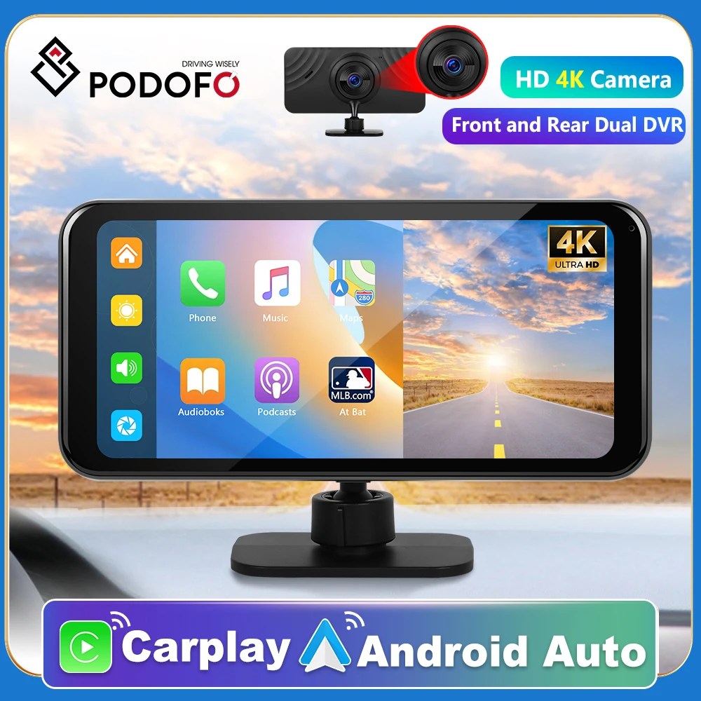 

Podofo 6.25 inch Wireless CarPlay Android Auto Support Rear Camera GPS Navigation Dashboard DVR 4K Bluetooth FM AUX