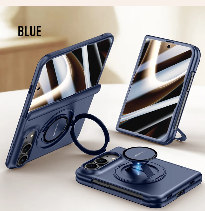 Luxury 360 Rotating Magnetic Stand Hand Strap Case for iPhone Duo 18 Duo Fold Wide Shockproof for Magsafe Film-Integrated Cover