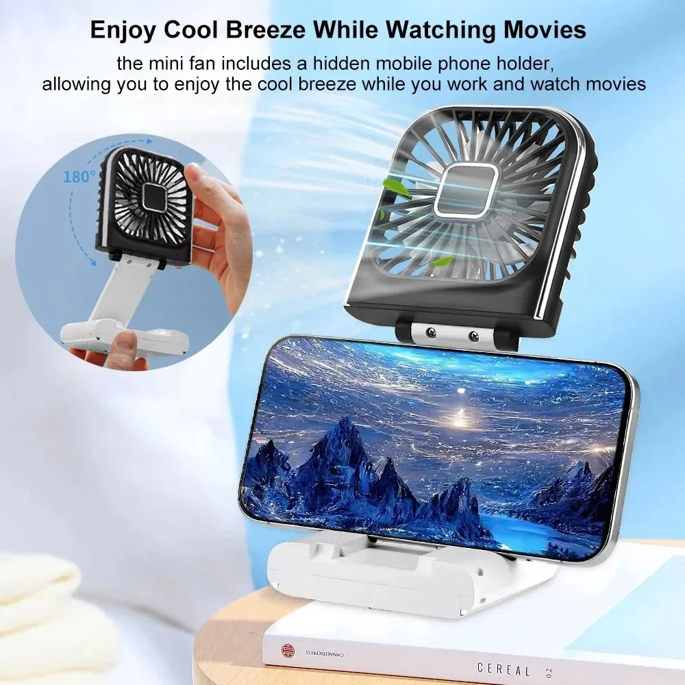 Folding handheld fan USB charging digital display outdoor mini neck hanging power bank fan，gift