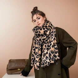 Leopard Print Thick Cashmere Scarf For Women Auutmn Winter Warm Fashion Neckscarf Lady Party Elegant Wraps Forlard