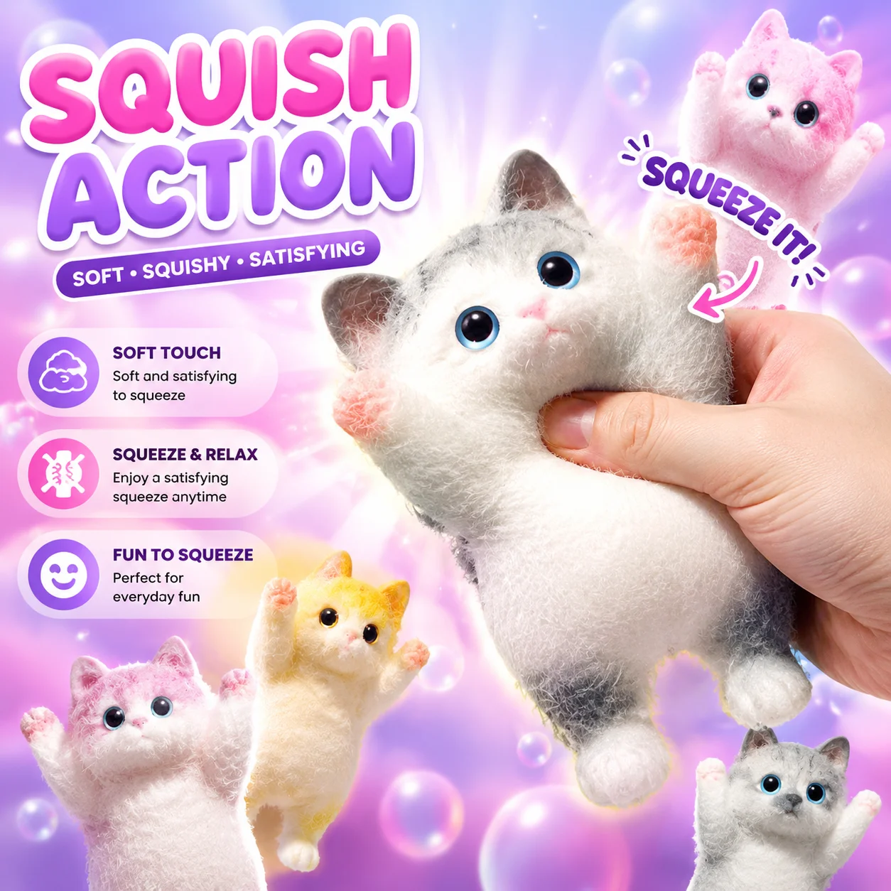 DIY Cat Pinching Fidget Toys Stress Relieving Cute Gifts Handmade Craft Ornaments Home Office Desk Decor for Children Adults