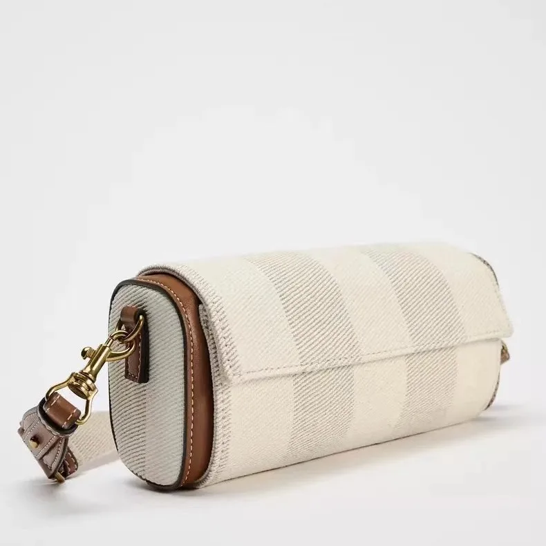 Autumn new women's bag, vanilla yellow flip cover versatile commuting cylindrical bag, cylindrical shoulder crossbody bag