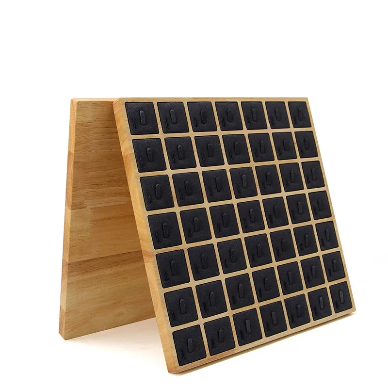 Square Wooden 49 Clip Ring Display Holder Rack Jewerly Accessories Storage Stand Case Store Countertop Ring Jewellery Organizer