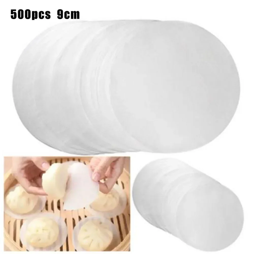 500/1500pcs 9cm Steamer Paper Round Disposable Paper Non-Stick Baking For Dumplings Bread Cakes Kitchen Cooking Supplies