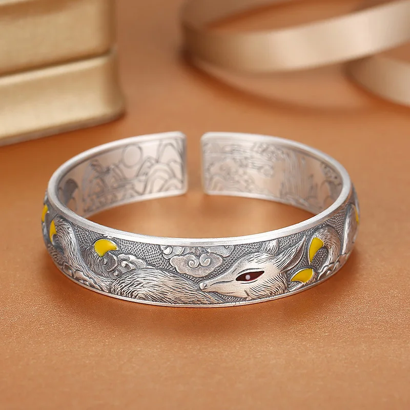 925 Sterling Silver Jewelry Vintage Peony Flower Cuff Bangles Bracelets for Women Wedding Party Jewelery For Girls Friends Gift 4