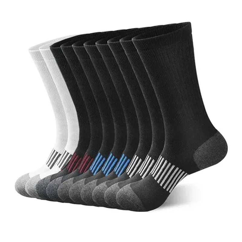 10 Pairs EUR39-47 Plus Size Women Men Crew Socks High Tube Cotton Sports Socks Runing Soccer Athletic Socks White Black