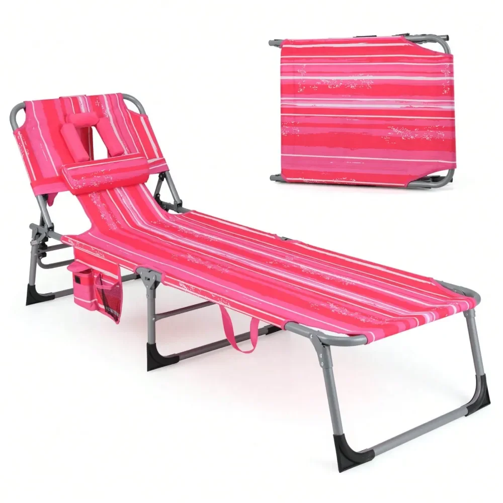 

Outdoor Beach Lounge Chair Folding Chaise Lounge With Pillow Blue Black Grey Turquoise Pink Beige