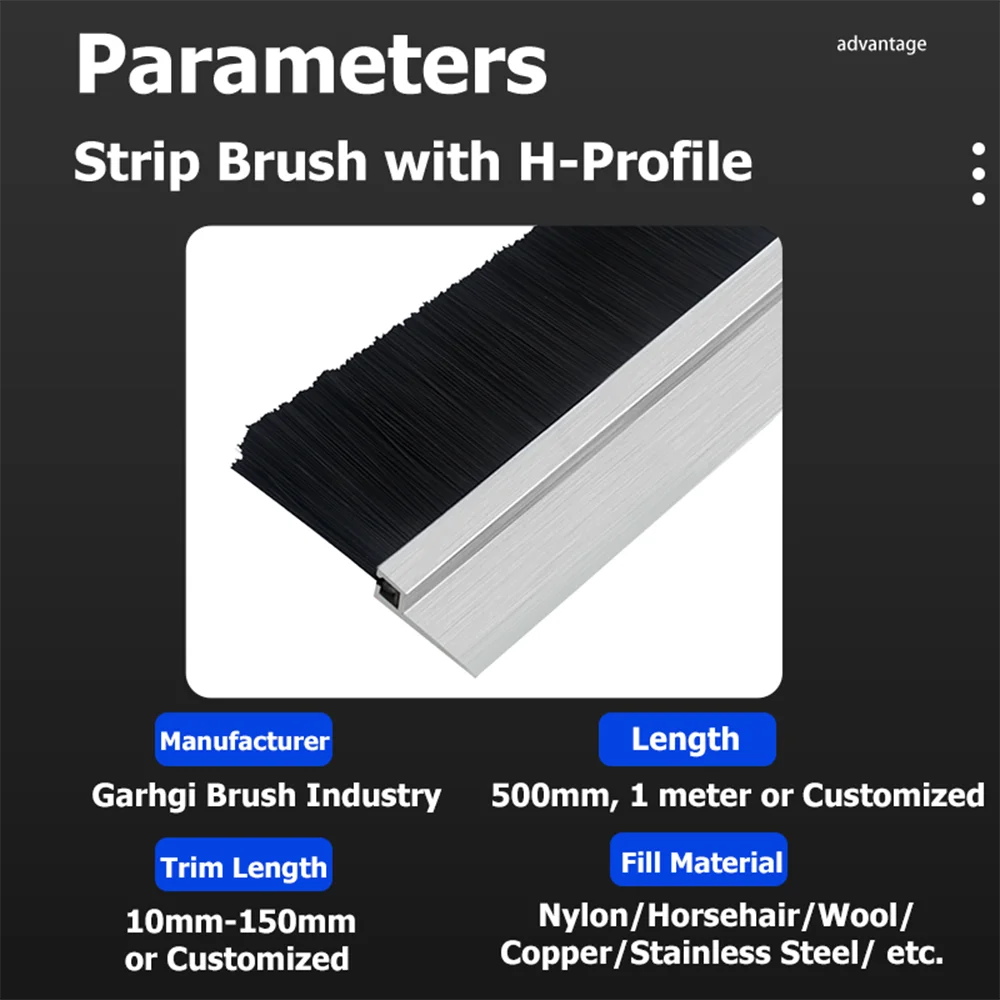 H-Typ Dichtungsstreifenbürste 8x8mm für Industrietüren, Fenster, Wetterschutz, Scheunen, Laderampen, CNC-Maschinen, Gehäuse – Staub-, Lärm- und Insektenschutz – Detail 7