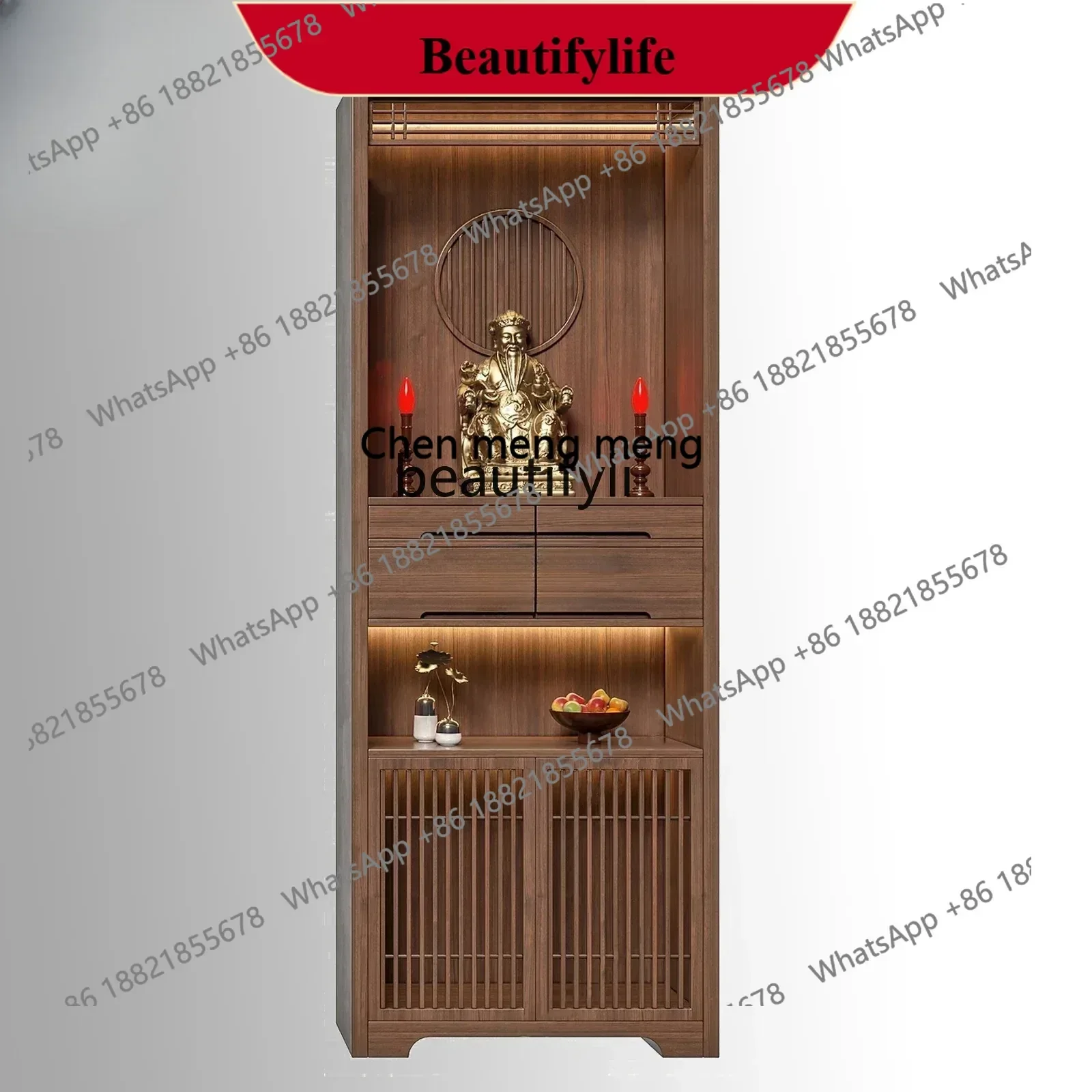X  ss 8617 New Chinese-style solid wood two-layer Buddhist niche vertical cabinet for home use, Guanyin, modern simple table cab