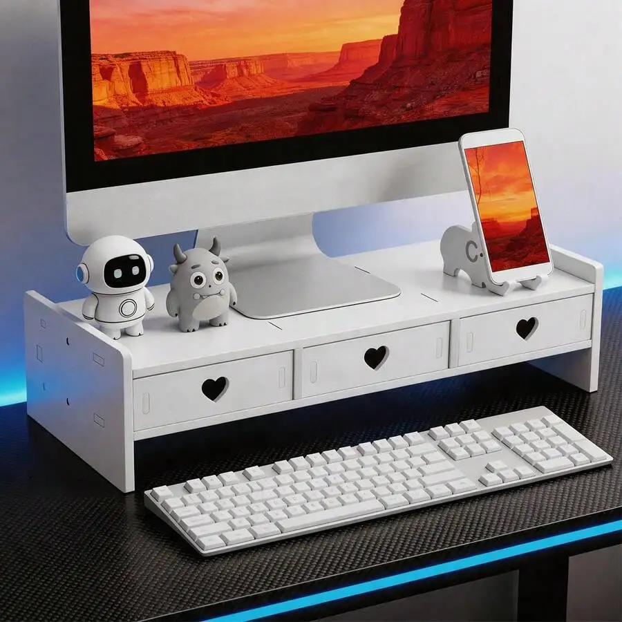 Computer Monitor Riser With Drawer Keyboard Storage Rack For Desk Organization Desk Shelf Organizer For Laptop