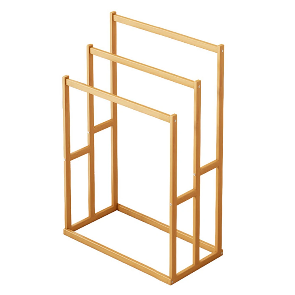 Wood Vertical Towel Rack with 3 Hanging Crossbars 3 Tier Standing Towel Rack for Living Room Bathroom Storage