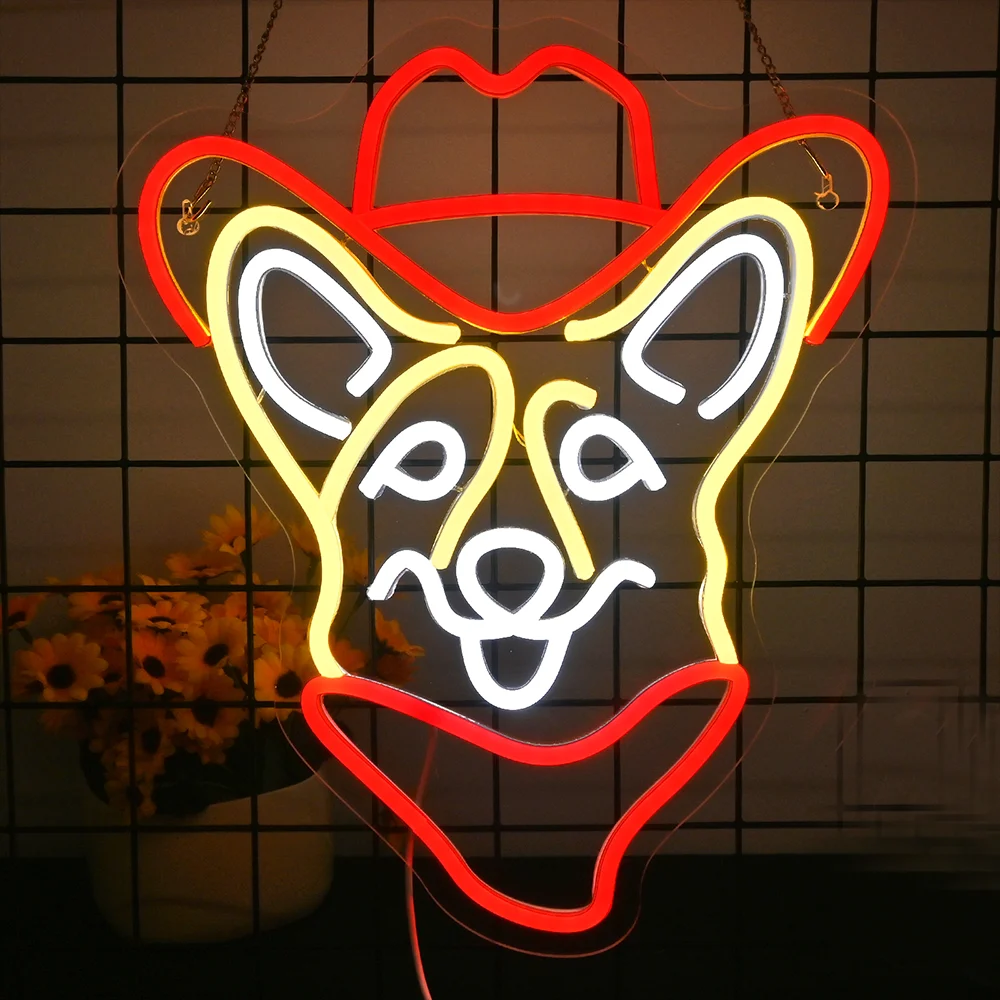 

Corgi Cowboy Neon Sign For Wall Decor Cute Dog LED Lights USB Powered Neon Lamp Pet Business Shop Club Bar Party Dimmable Signs