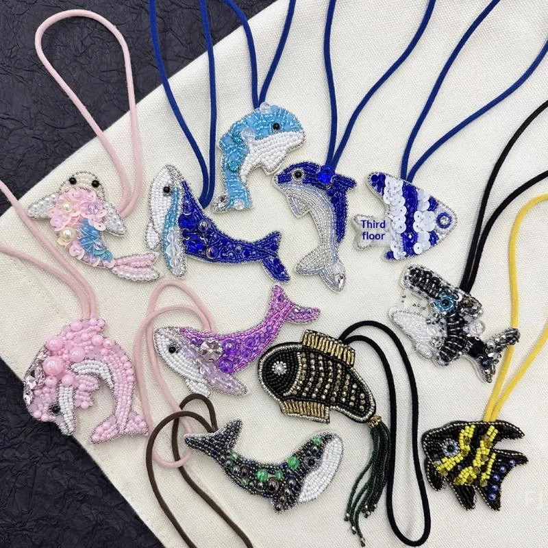 [YU]Rope Badge Beaded Rhinestones Sequin Sea Animal Flower Bag Lanyard Wrist Strap DIY Animal