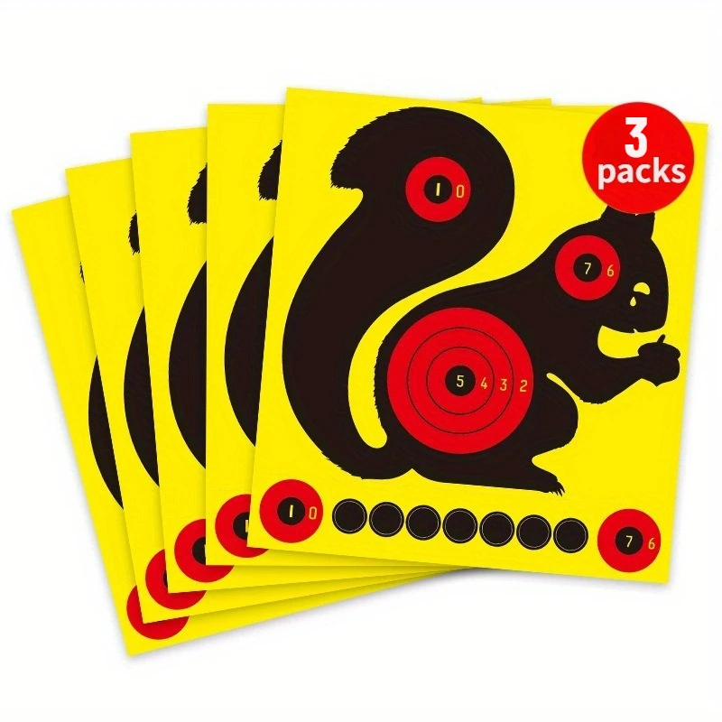 

3pcs 8" X 8" Fun Squirrel Splash Color-Changing Target Paper Stickers. Self adhesive Splatter & Reactive Shooting targets