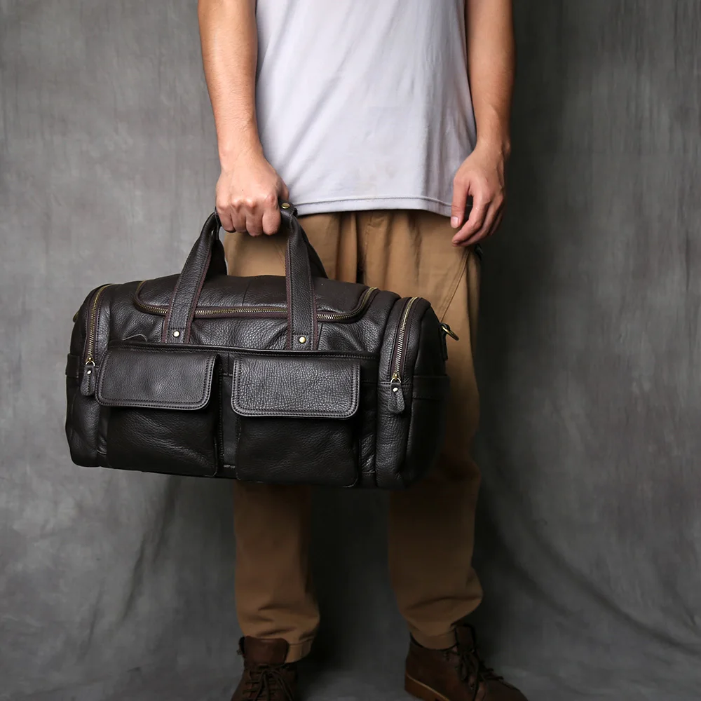 NZPJ Retro Herren Handgepäcktasche Leder Reisetasche Oberschicht Rindsleder Große Kapazität One Shoulder Messenger Bag Lässiger Laptop – Detail 23