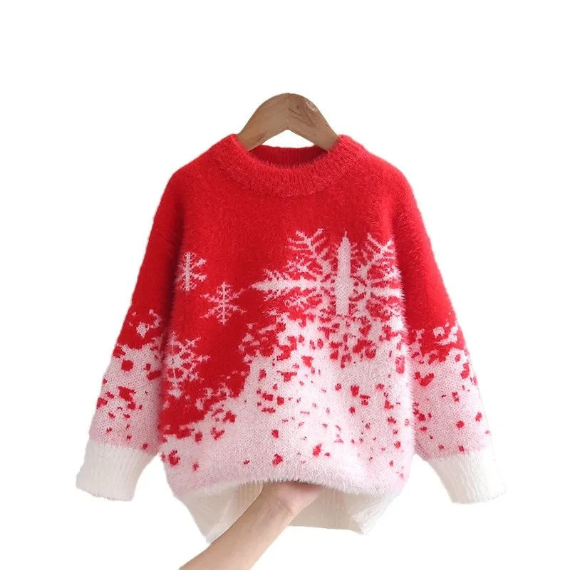 Girls Sweater Autumn Winter 2024 New Snowflake Spot Bottoming Knitted Sweaters for Kids Girl Comfort Fluffy Knit Clothes HY11022 image 6